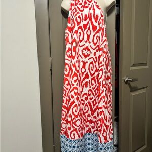 Source Unknown Red and Blue Patterned Maxi Dress